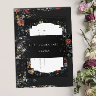 Fine Art Black Floral Invitation Belly Band
