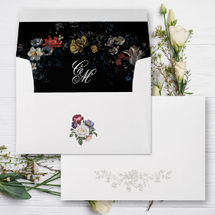 Fine Art Black Floral w/Monogram Envelope