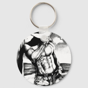 Fine art drawing handsome Cowboy Body Builder Keychain