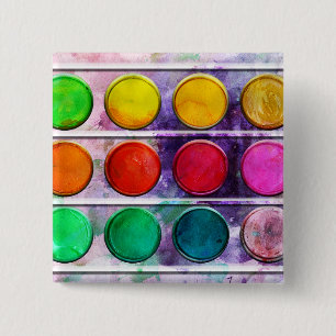 Fine Art Fun Colourful Paint Colour Box 2 Inch Square Button
