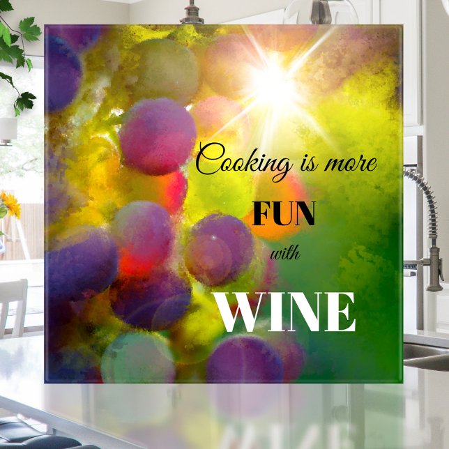 Fine Art Grapes Wine Lovers Ceramic Kitchen Tile (Ceramic tile for wine lovers featuring a fine art painting with colorful grapes in the sun)