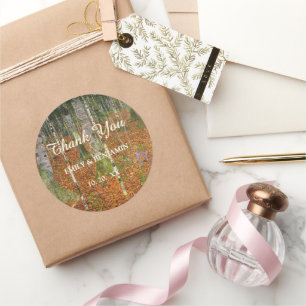 Fine Art Gustav Klimt Forest Nature Wedding Thank  Classic Round Sticker