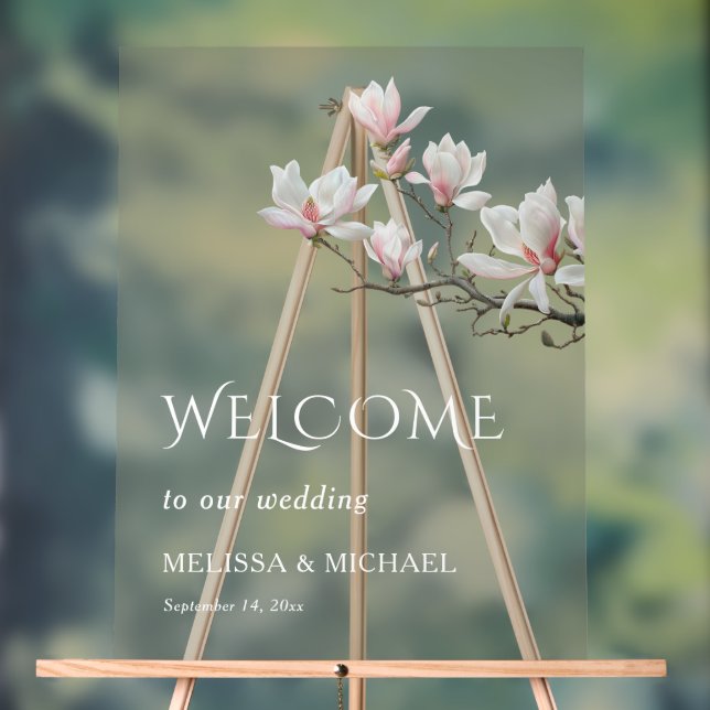 Fine Art Magnolia Transparent Wedding Welcome (Neutre)