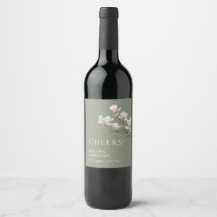 Fine Art Magnolia Wedding Cheers Wine Label
