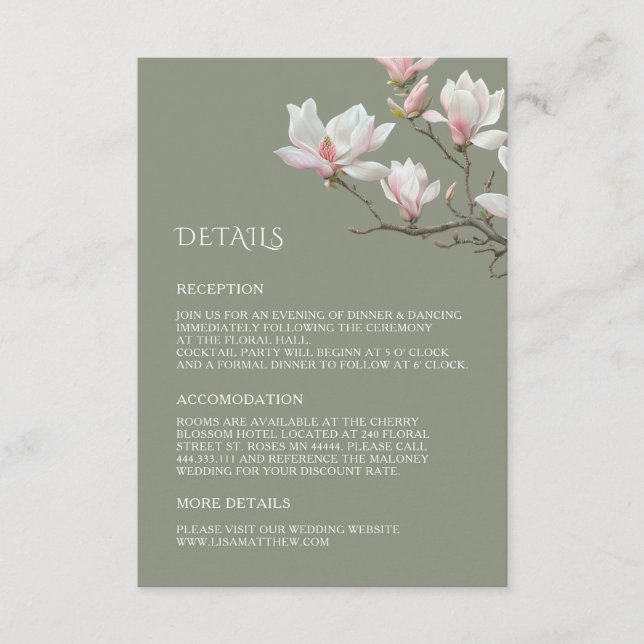 Fine Art Magnolia Wedding Enclosure Card (Front)