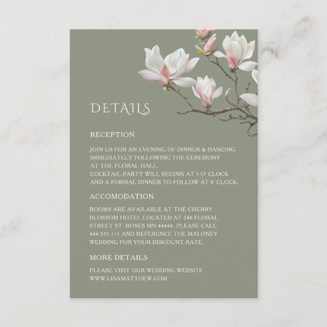 Fine Art Magnolia Wedding Enclosure Card (Front)