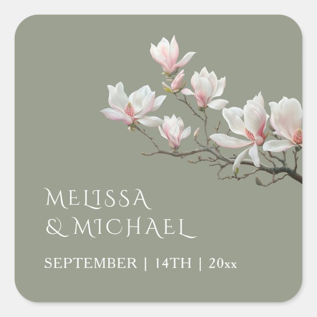 Fine Art Magnolia Wedding  Square Sticker (Front)