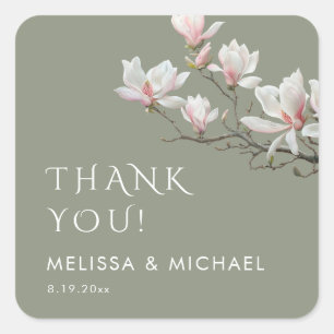 Fine Art Magnolia Wedding Thank You Square Sticker