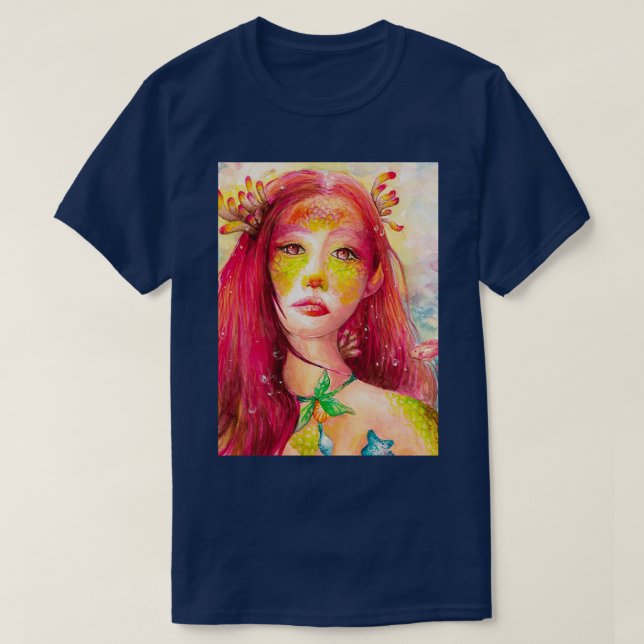 Fine Art Mermaid Watercolor T-Shirt (Design Front)