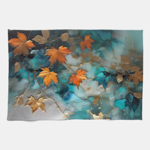 Fine art painted fall leaves kitchen towel