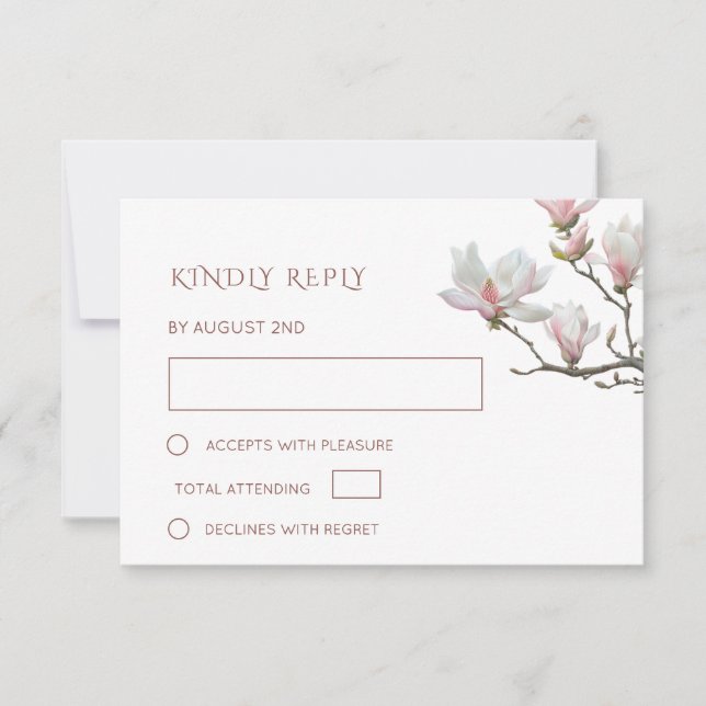 Fine Art Painted Magnolia Flowers Wedding RSVP Card (Front)