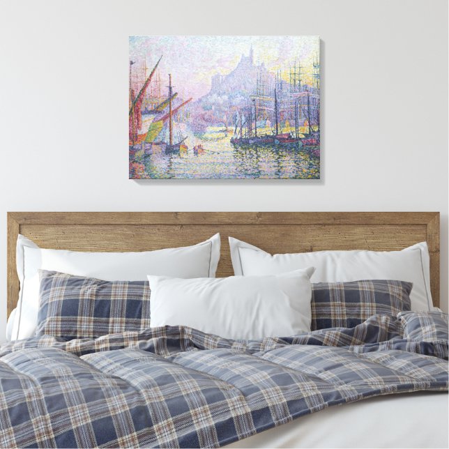 Fine Art Painting Port Sailboats Sunrise Sea Canvas Print (Insitu(Bedroom))