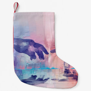 Fine art painting, surrealistic hand painted hands small christmas stocking
