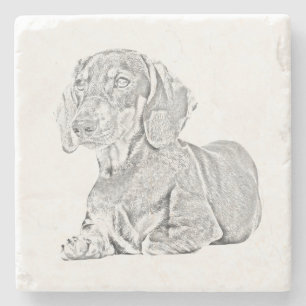 Fine Art Pencil Dachshund Marble Coaster