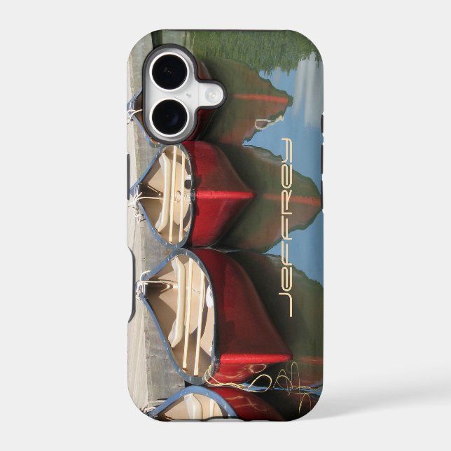 Fine Art Red Canoes, Reflections Custom Name Tough (Back)