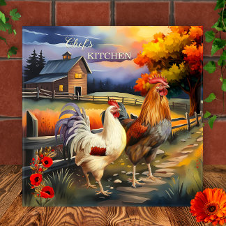 Fine Art Rooster Farm Kitchen Tile