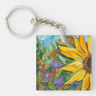 Fine art Sunflower, Holly Willner art Keychain