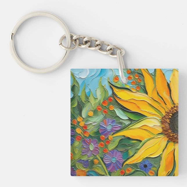 Fine art Sunflower, Holly Willner art Keychain (Front)