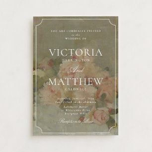 Fine Art Vintage Pink Roses Wedding Invitation