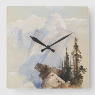 Fine Art Watercolor Mountain Half Dome Yosemite Square Wall Clock