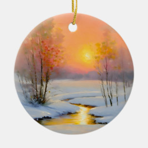 Fine art- Winter scene Holiday Ceramic Ornament
