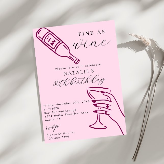 Fine As Wine Theme Hand Drawn Birthday Party Invitation (Creator Uploaded)