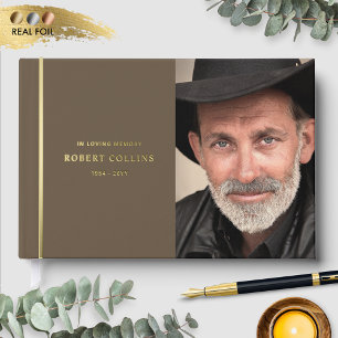 Fine Brown and Real Foil, In Loving Memory Funeral Guest Book