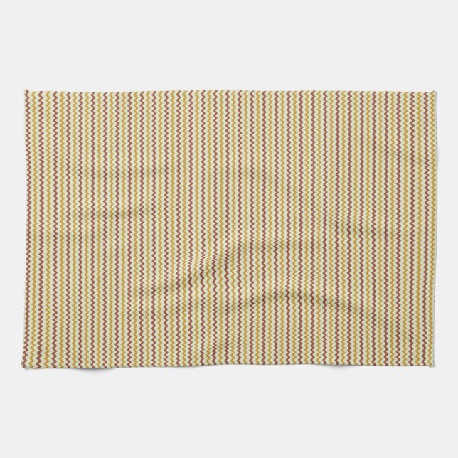 Fine chevron zigzag brown ochre pale green kitchen towel (Horizontal)