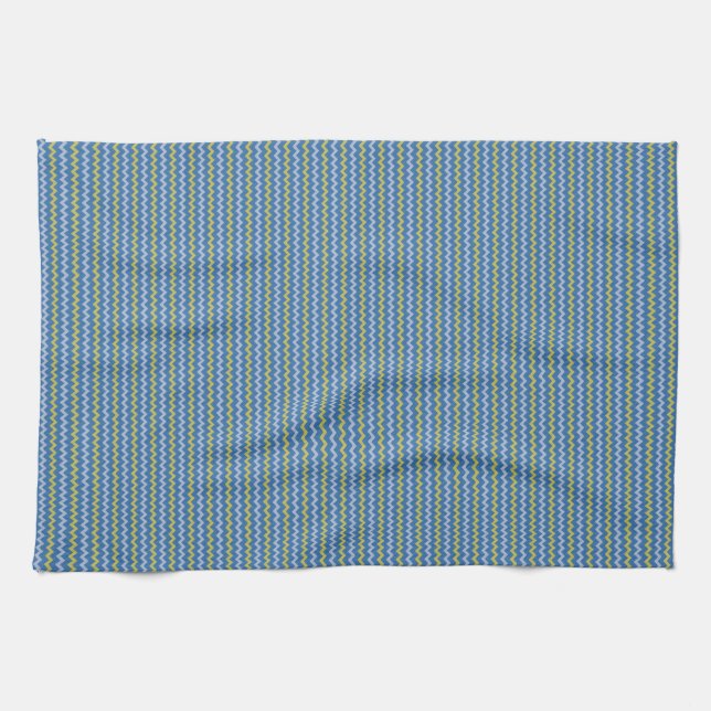 Fine chevron zigzag pattern blue green kitchen towel (Horizontal)