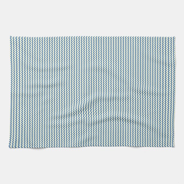 Fine chevron zigzag pattern denim blue and cream kitchen towel (Horizontal)