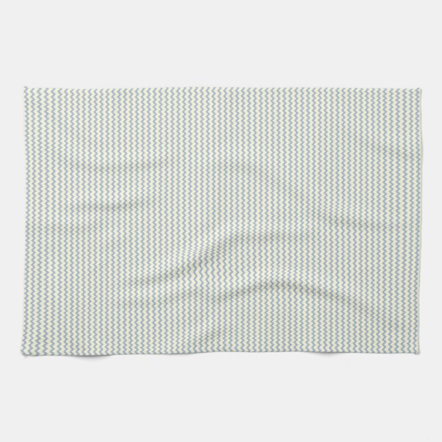 Fine chevron zigzag pattern ice blue and cream kitchen towel (Horizontal)
