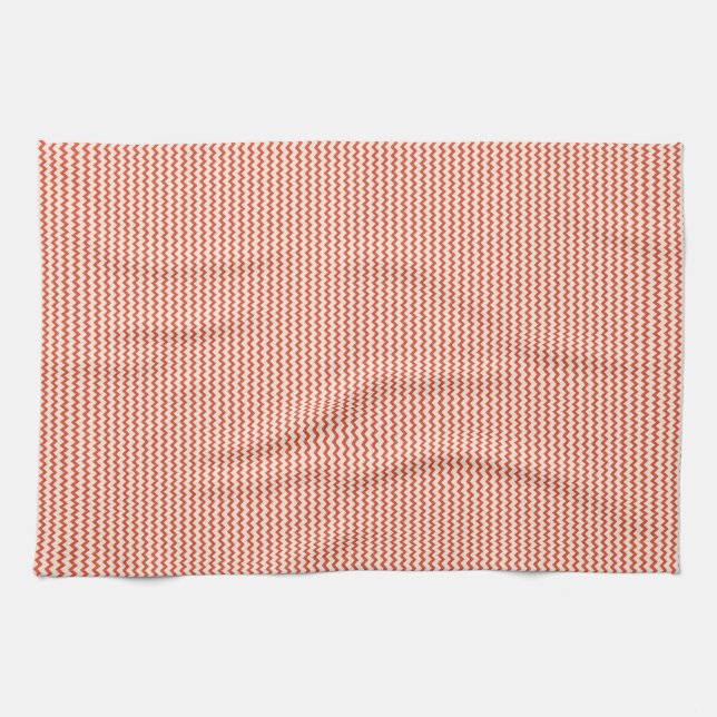 Fine chevron zigzag red pale pink kitchen towel (Horizontal)