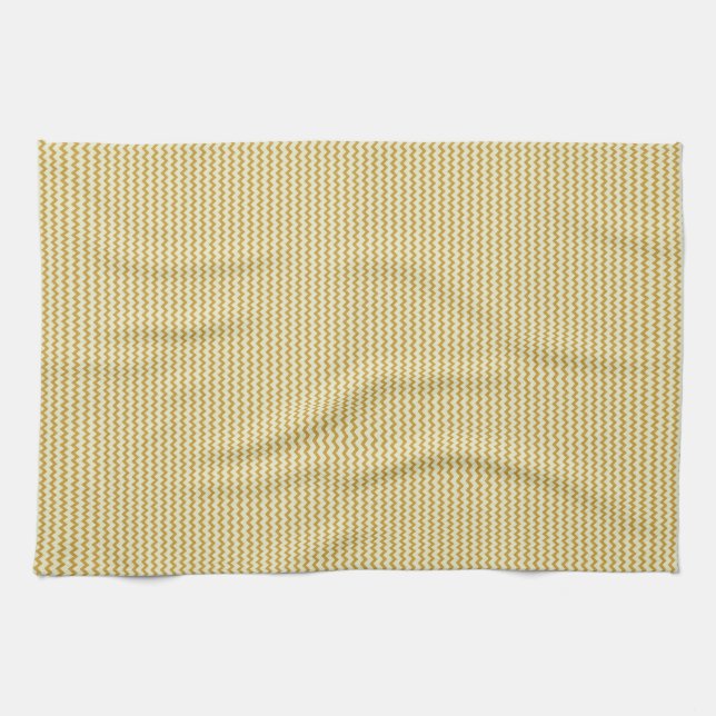 Fine chevron zigzag yellow ochre pale green kitchen towel (Horizontal)