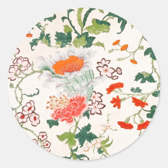 Fine Chinese silk flower design mid 18th century Classic Round Sticker (Front)