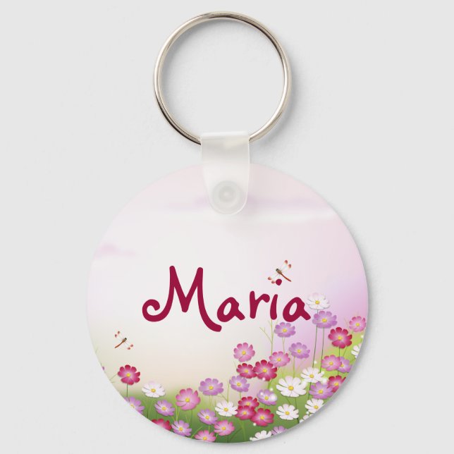 Fine Cool Cute Girly Retro Floral Fashion Keychain (Front)