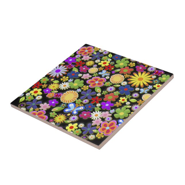 Fine Cool Flowers Cute Girly Retro Floral Tile (Side)