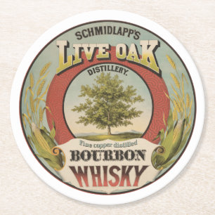 Fine Copper Distilled Bourbon Whisky. Round Paper Coaster