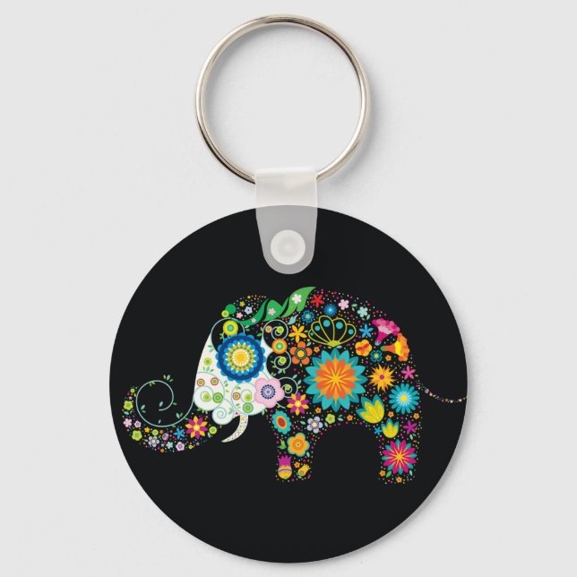 Fine Cute Elephant  Floral Fashion Keychain (Front)