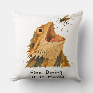 Fine Dining If It Moves Bearded Dragon Art Throw Pillow
