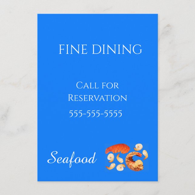 Fine Dining Seafood Customize Blue Backdrop Menu (Front)