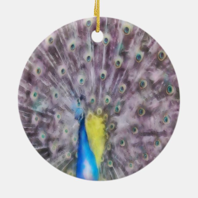 Fine Feather Peacock Mating Plumage Ceramic Ornament (Back)