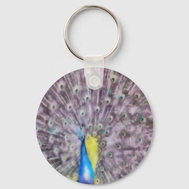 Fine Feather Peacock Mating Plumage Keychain (Front)