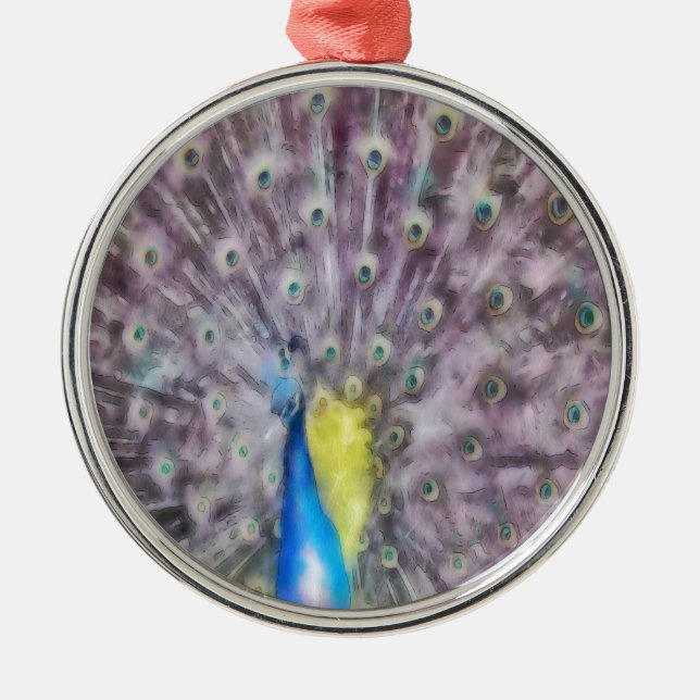 Fine Feather Peacock Mating Plumage Metal Ornament (Front)