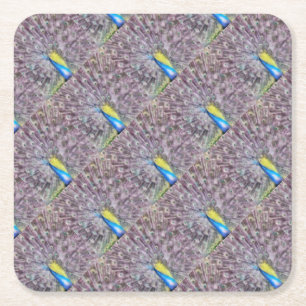 Fine Feather Peacock Mating Plumage Square Paper Coaster