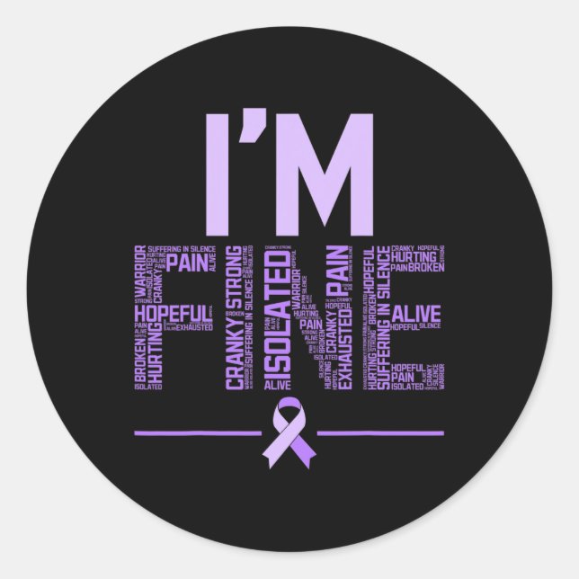 Fine Fibromyalgia Warrior Fibro Awareness Purple R Classic Round Sticker (Front)