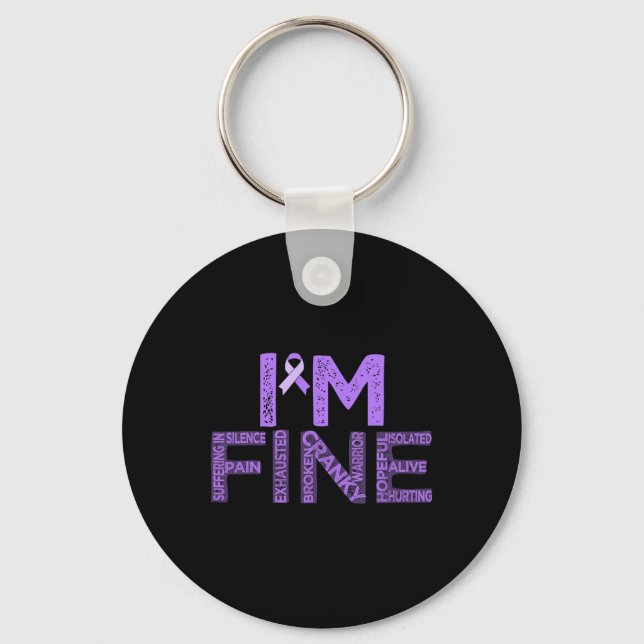 Fine Fibromyalgia Warrior Fibro Awareness Purple R Keychain (Front)