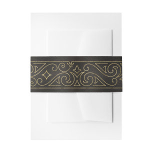 Fine Filigree Gold Border Wedding ID871 Invitation Belly Band