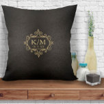 Fine Filigree Gold Wedding ID871 Throw Pillow<br><div class="desc">Delicate filigree frames, borders and ornaments, textured in faux gold foil, decorate the pieces of this elegant wedding suite. This simple but elegant throw pillow features a scrollwork frame to hold your initials and wedding date. Choose any background colour or leave the warm charcoal, textured-effect we've supplied. Add your initials...</div>