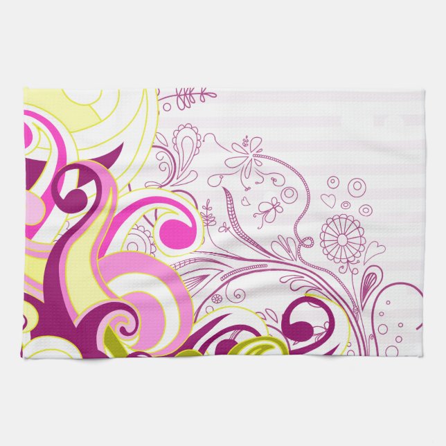 Fine Flower Cool Cute Girly Retro Floral Kitchen Towel (Horizontal)
