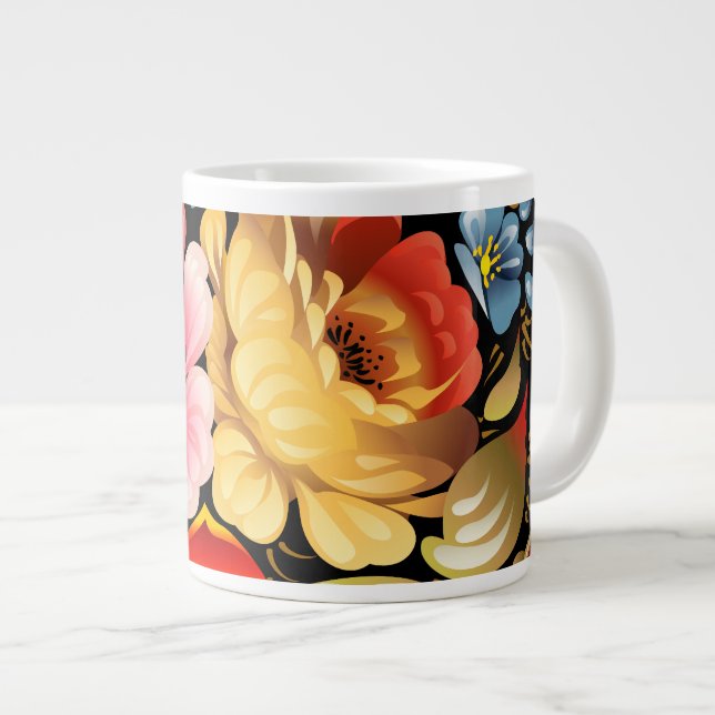 Fine Flower Cool Cute Girly Retro Floral Large Coffee Mug (Front Right)